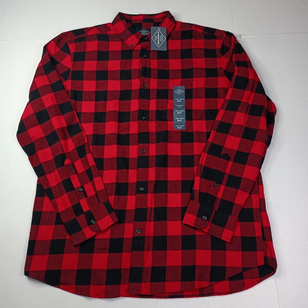 St John's Bay Buffalo Plaid Flannel Shirt Men's Size XLT Red Black Classic Fit